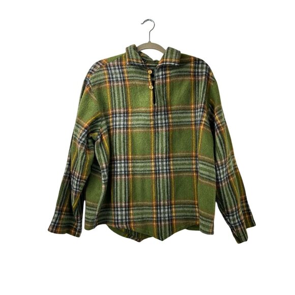 Vintage Brent All Wool Women's Large Green Plaid Sweater Long Sleeve - Picture 1 of 15